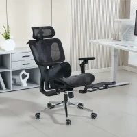 HOMCOM Scaun de Birou Ergonomic din Plasă cu Cotiere, Tetieră, Spătar Reglabil, Funcție Legănare, Negru(m-2)