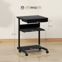 HOMCOM Roll-Schreibtisch mit Schublade und Regalen, 4 Räder, kompakt, Spanplatte, Metall(m-3)
