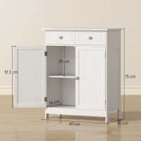 kleankin 75x60cm Freestanding Bathroom Storage Cabinet Unit w/ 2 Drawers Cupboard Adjustable Shelf Metal Handles Traditional Style White(m-3)