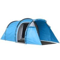 Outsunny Campingzelt, Wurfzelt für 2 Personen, Vorraum & Schlafbereich, wasserdicht, 426 x 206 x 154 cm, Hellblau(m-1)