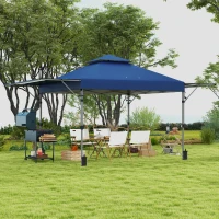 Outsunny Gazebo Pieghevole 5x3m con Pareti Estensibili, Altezza Regolabile e Borsa con Ruote, Blu(m-10)