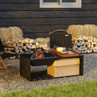 Outsunny 2 in1 Feuerschale, Tischplatte mit Keramikfliesen, Schürhaken, rostfrei, 101 x 51 x 56 cm, Schwarz(m-10)