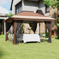 Outsunny 3.6 x 3.6m Pop-Up Gazebo, with Accessories - Brown(m-10)