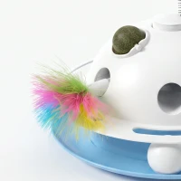 PawHut 4-in-1 Interactive Cat Toys for Indoor Cats Adult with Spinning Butterfly, Shooting Feathers & Catnip Balls(m-12)