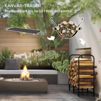Outsunny Brandhoutrek, 0,33 m³, met Draagtas & Hoes, Metalen frame, tot 150 kg, 120 x 36 x 99 cm, Zwart(m-6)