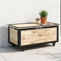Outsunny Bancă de depozitare 121L cu 4 roți și mânere, din lemn și oțel, 100x50x43cm, culoare lemn(m-3)
