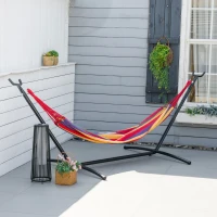 Outsunny Amaca da Giardino Autoportante con Struttura in Acciaio e Cotone Multicolor, Custodia Inclusa(m-10)