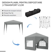 Outsunny Foișor de Exterior 3x3 m Pliabil cu 4 Panouri Laterale, din Oțel și Material Oxford, Gri Deschis(m-5)