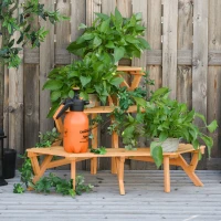 Outsunny Scaletta Portavasi in Legno Angolare con 3 Mensole, 96x64x61cm(m-2)