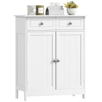 kleankin 75x60cm Freestanding Bathroom Storage Cabinet Unit w/ 2 Drawers Cupboard Adjustable Shelf Metal Handles Traditional Style White(m-10)