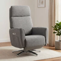 HOMCOM Poltrona relax elettrica girevole e reclinabile in tessuto con poggiatesta e USB, grigio(m-10)