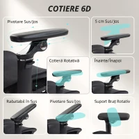 HOMCOM Scaun de Birou Ergonomic din Plasă cu Cotiere, Tetieră, Spătar Reglabil, Funcție Legănare, Negru(m-7)