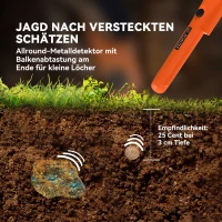 Outsunny Metaaldetector voor Volwassenen, Draagbaar Detectieapparaat met LED-indicator, Waterdicht Draadloos Metaaldetectieapparaat Oranje(m-4)