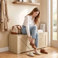 HOMCOM Storage chest, storage bench with flip-top lid and safety hinges, 80 x 40 x 45 cm, natural(m-8)