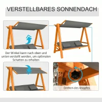 Outsunny Hollywoodschaukel mit Bettfunktion 3-Sitzer Gartenschaukel Lärche mit verstellbarem Sonnendach 225,5 x 130 x 180 cm(m-9)