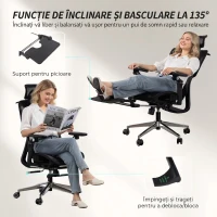 HOMCOM Scaun de Birou Ergonomic din Plasă cu Cotiere, Tetieră, Spătar Reglabil, Funcție Legănare, Negru(m-8)