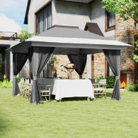 Outsunny 3.6 x 3.6m Pop-Up Gazebo, with Accessories - Grey(m-10)