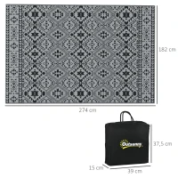 Outsunny Outdoor wendbaar tapijt, waterbestendig, geometrisch, 182x274cm, Zwart/Grijs(m-3)