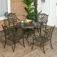 Outsunny 5-Piece Outdoor Furniture Dining Set, Cast Aluminum Conversation Set Includes 4 Chairs and Φ90cm Round Table with Φ50mm Umbrella Hole for Patio Garden Deck, Flower Design(m-2)