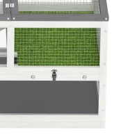 PawHut Houten schildpaddenhuis met twee verdiepingen, opklapbaar dak en lampenhouder, grijs(m-12)