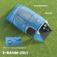 Outsunny Campingzelt, Wurfzelt für 2 Personen, Vorraum & Schlafbereich, wasserdicht, 426 x 206 x 154 cm, Hellblau(m-4)