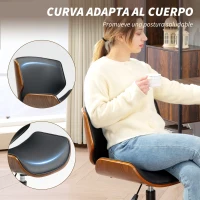 HOMCOM Silla de Escritorio sin Brazos Vintage Giratoria Tapizada en PU Madera Curvada Altura Ajustable Negro y Marrón(m-4)