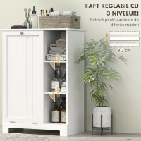HOMCOM Dulap de baie pentru rufe cu coș detașabil și rafturi reglabile, 60x38x86 cm, alb(m-6)