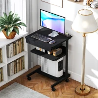 HOMCOM Roll-Schreibtisch mit Schublade und Regalen, 4 Räder, kompakt, Spanplatte, Metall(m-9)