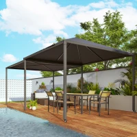 Outsunny 3 x 3 or 3 x 6m Garden Gazebo with Extendable Awning and Wheels, UPF30+ Outdoor Metal Gazebo Canopy Shelter for BBQ, Event, Party(m-10)