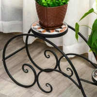 Outsunny Blumentreppe Pflanzenregal 2 Ablagen Pflanzenständer Retro-Design Deko Metall 75L x 22 x 37,5 cm(m-7)
