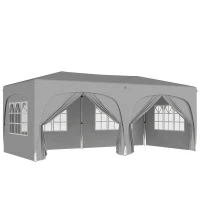 Outsunny 3 x 6 m Pop-up Pavillon mit Seitenwänden, UPF50+ höhenverstellbares Gartenzelt mit Tragetasche und Sandsäcken(m-1)
