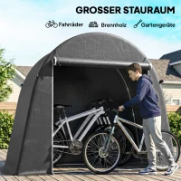 Outsunny Tragbarer Gartenschuppen, Fahrradzelt, Rolltür mit Reißverschluss, Metallrahmen, vielseitige Aufbewahrung, Kunststoff-Abdeckung, Dunkelgrau(m-5)