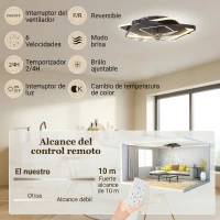 HOMCOM Ventilador de techo con luz y mando a distancia, ventilador LED de techo con 6 velocidades, 3 temperaturas de color(m-8)
