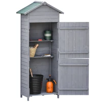 Outsunny Wooden Garden Storage Shed Utility Gardener Cabinet w/ 3 Shelves, Tilted-felt Roof and Two Lockable Doors, 79cm x 49cm x 191.5cm, Dark Grey(m-12)