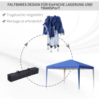 Outsunny Paviljoen, 2,95 x 2,95 m pop-up vouwpaviljoen, tuinpaviljoen, partytent, UV-bescherming, staal+Oxford-stof, Blauw(m-5)