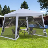 Outsunny Gartenpavillon Pavillon Festzelt Partyzelt wetterfest Zelt mit Moskitonetz Metall + Polyester Grau 3 x 3 m(m-10)