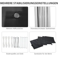 Outsunny Opvouwbare paviljoen met 2 zijwanden, verstelbare hoogte, inclusief draagtas, roestvrij stalen frame, 3x3 m, Zwart(m-7)