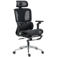 HOMCOM Scaun de Birou Ergonomic din Plasă cu Cotiere, Tetieră, Spătar Reglabil, Funcție Legănare, Negru(m-1)