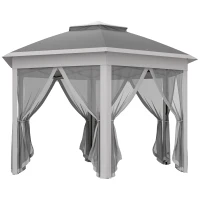 Outsunny 3 x 4m Garden Gazebo Hexagon Pop Up Gazebo Party Tent Canopy Double Roof Instant Shelter with Netting and Carry Bag for Outdoor Patio, Dark Grey(m-1)