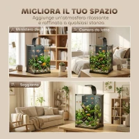 PawHut Acquario Casalingo da 36L in Vetro Temperato con Filtro Integrato e Luce LED, 30x30x45.5 cm, Nero(m-9)