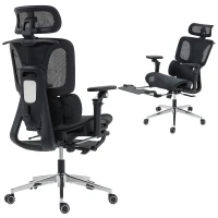 HOMCOM Scaun de Birou Ergonomic din Plasă cu Cotiere, Tetieră, Spătar Reglabil, Funcție Legănare, Negru(m-11)