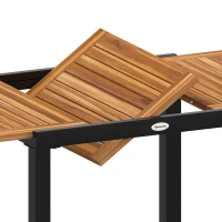 Outsunny Patio Dining Table Expandable Outdoor Dining Table Acacia Wood Top 80-120 cm Natural and Black(m-10)