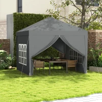 Outsunny Foișor de Exterior 3x3 m Pliabil cu 4 Panouri Laterale, din Oțel și Material Oxford, Gri Deschis(m-10)