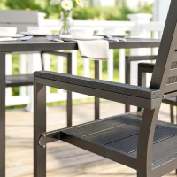 Outsunny 5 Pieces Garden Dining Set, Garden Table and Chairs Set for 4 with Square HDPE Table and Chairs with Armrests, Black(m-10)