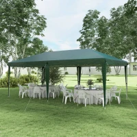 Outsunny Cenador de Jardín 6x3 m Gazebo con Altura Ajustable en 3 Niveles Bolsa de Transporte Marco de Acero Anti-UV Verde(m-10)