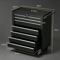 DURHAND 7-Drawer Rolling Tool Chest on Wheels, Lockable Tool Cabinet with Side Handle, Metal Tool Box Trolley for Garage, Workshop, Matte Black(m-3)