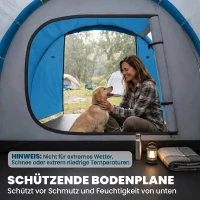 Outsunny Campingzelt, Wurfzelt für 2 Personen, Vorraum & Schlafbereich, wasserdicht, 426 x 206 x 154 cm, Hellblau(m-7)