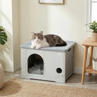 PawHut Cat House Stackable Pet Shelter with Removable Cushion for Indoor Outdoor Use Grey(m-10)