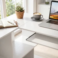 HOMCOM Hoekbureau, computerbureau met toetsenbordlade en open schappen, witte houtlook(m-10)