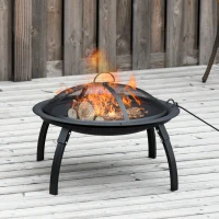 Outsunny Brasero Exterior Ø55 cm Chimenea Hoguera Portátil para Calefacción Barbacoa Terraza Patio Camping Jardín con Cubierta de Malla Atizador de Fuego Negro(m-10)